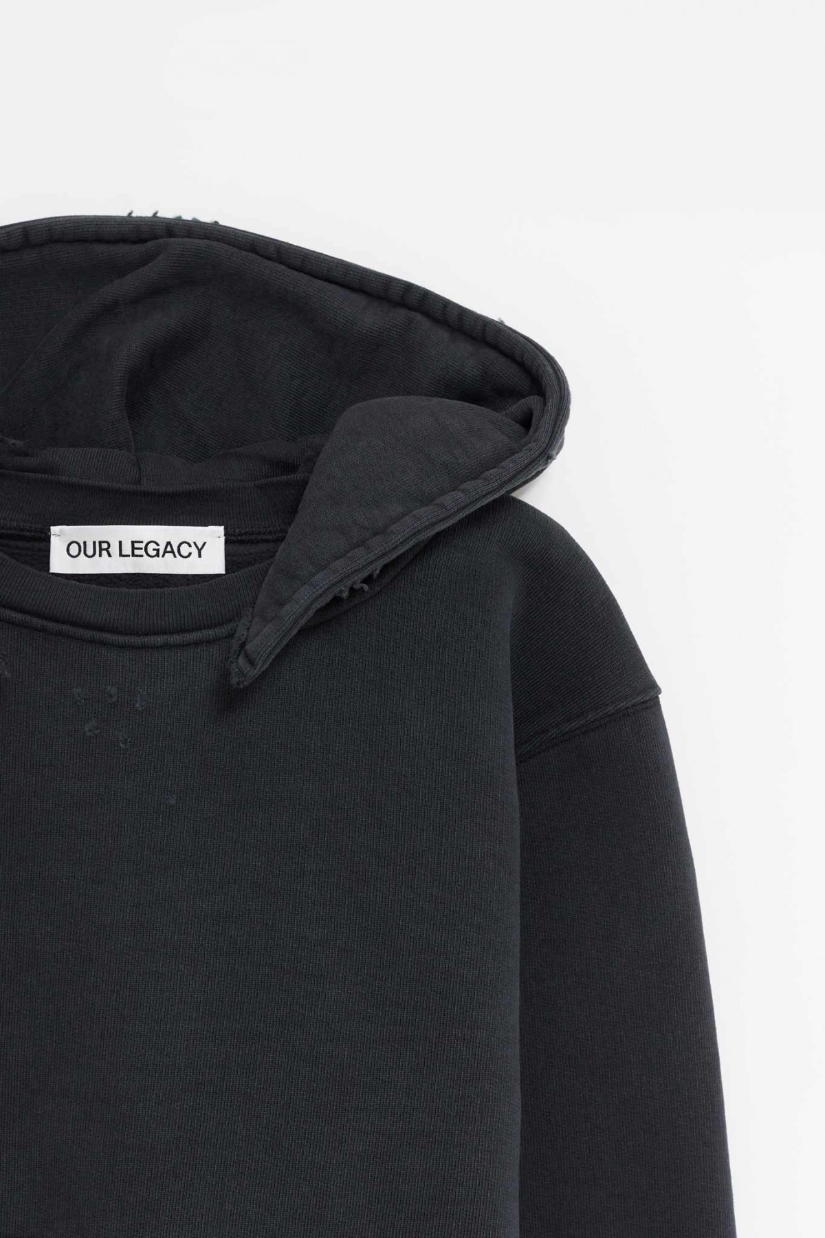 Our Legacy Relic Cropped Distressed Cotton-jersey Hoodie In Black