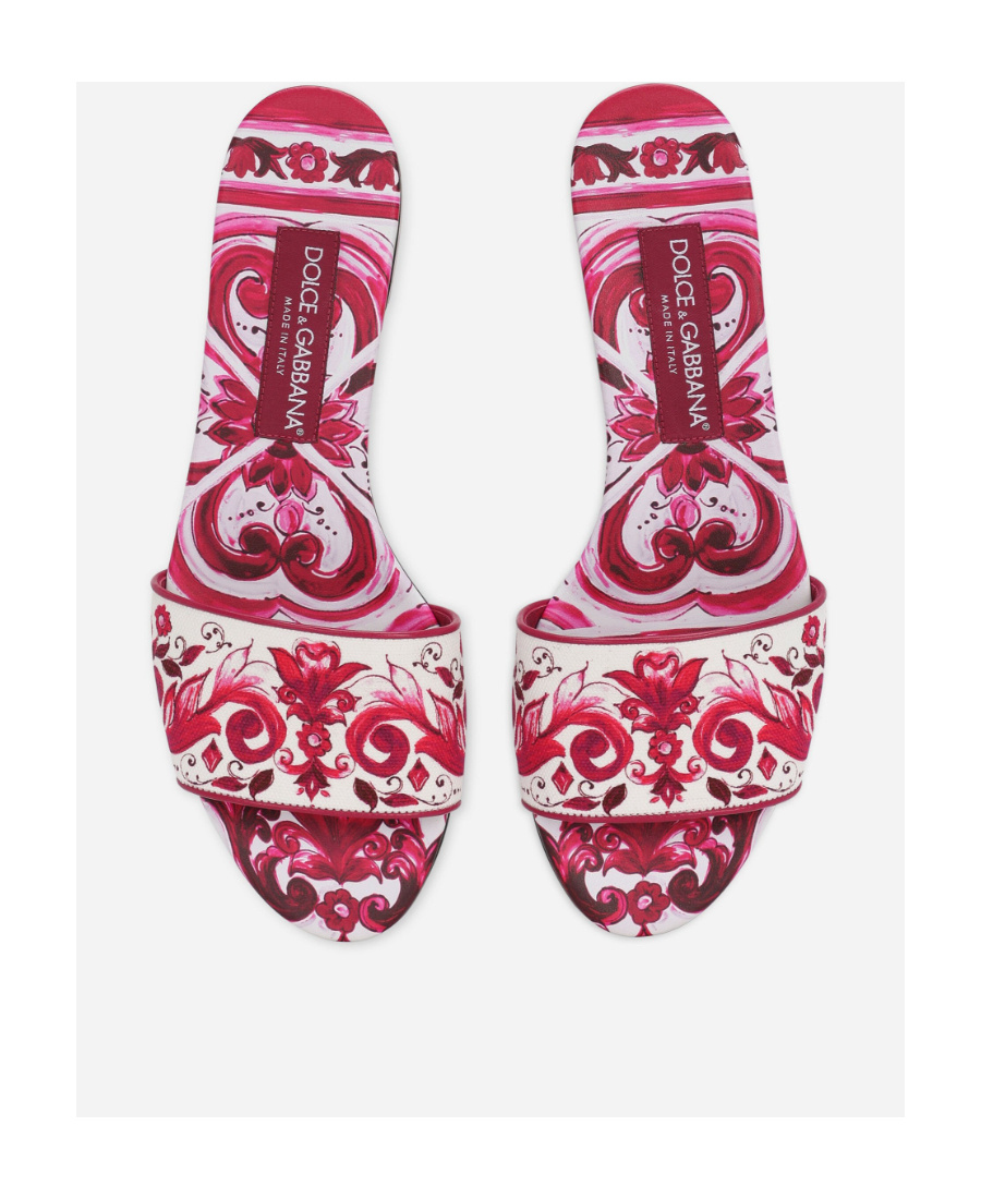 Dolce & Gabbana Majolica-print Flat Slides In Pink