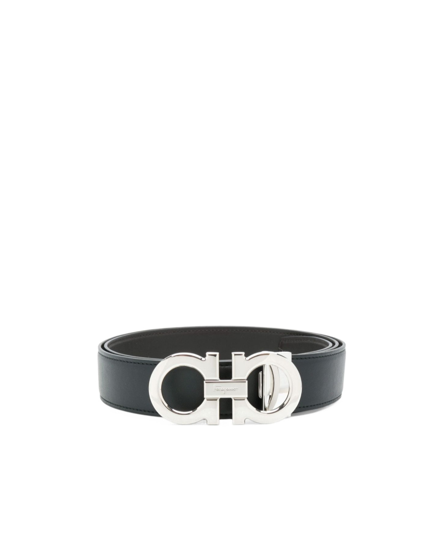 Ferragamo Reversible Belt With Polished Gancini Buckle In Black