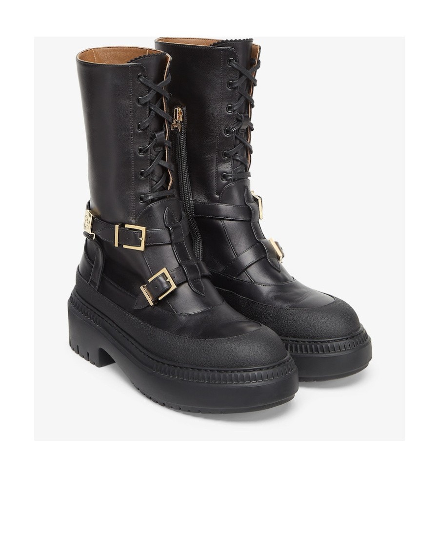 Fendi Delfina Leather Biker Boots In Black