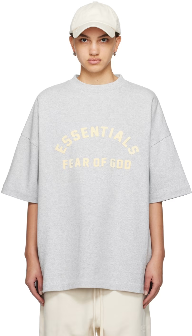 Essentials Gray Crewneck T-shirt In White