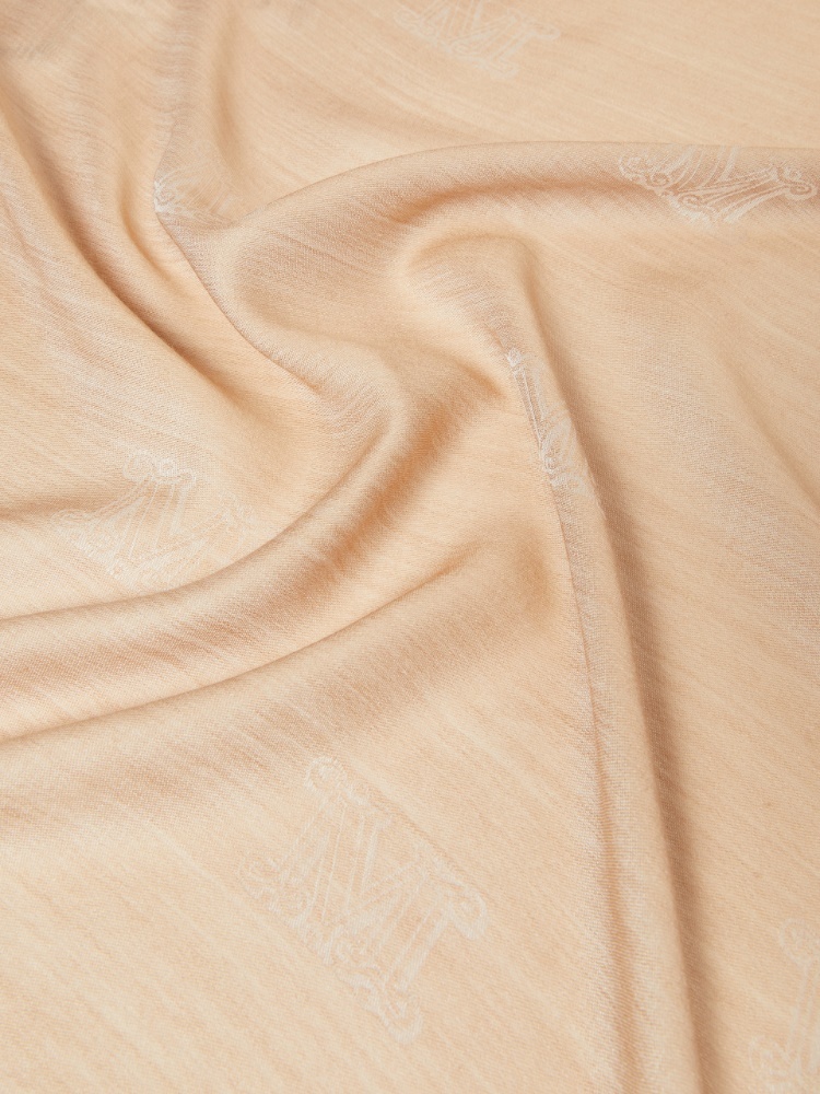 Max Mara Wool, Silk And Cotton Logo Shawl In Nude