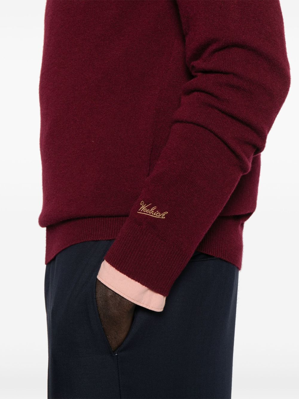 Woolrich Classic Crew Neck Wool Sweater In Deep Burgundy In Red