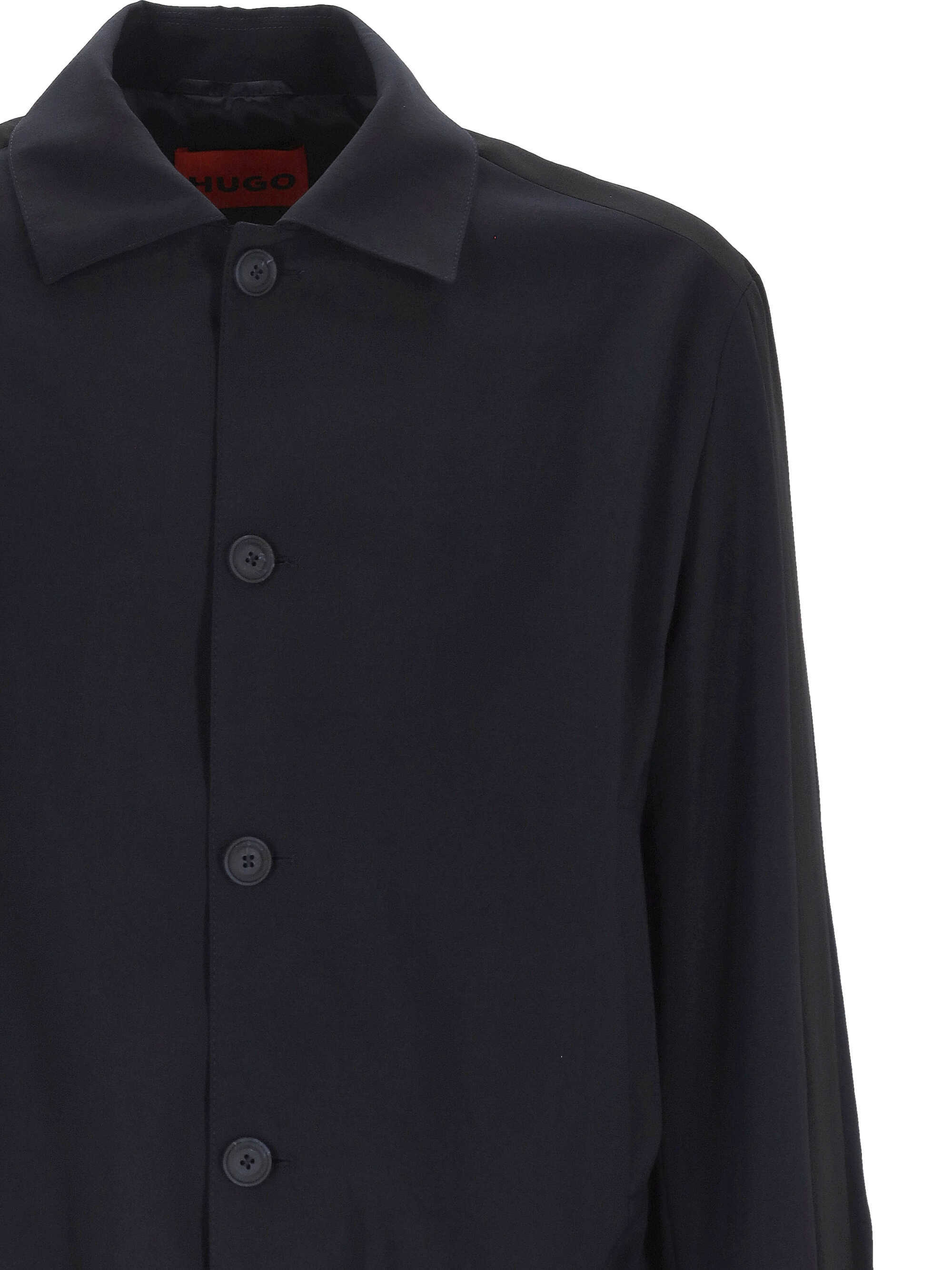 Hugo Boss Collared Buttoned Jacket Ribbed Hem In Blue