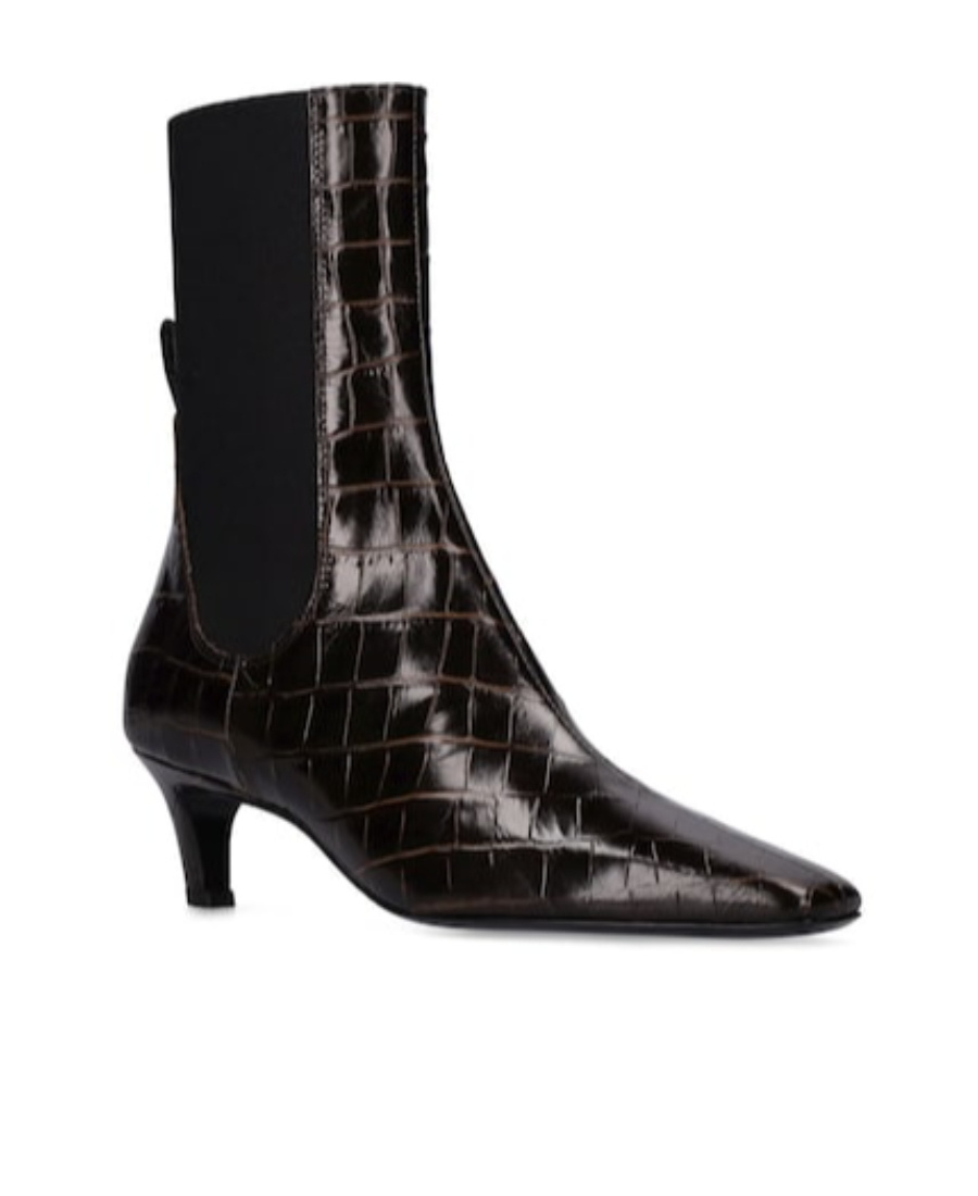 Totême Toteme Women The Mid Heel Boot Leather Boots With Croco Effect In Brown