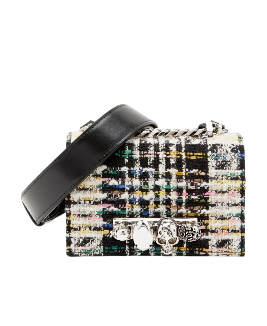 Alexander Mcqueen Woman Multicolor Tweed Skull Shoulder Bag In Black