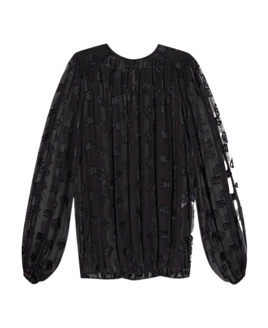 Dolce & Gabbana Logo Jacquard Bishop Sleeves Blouse In Black