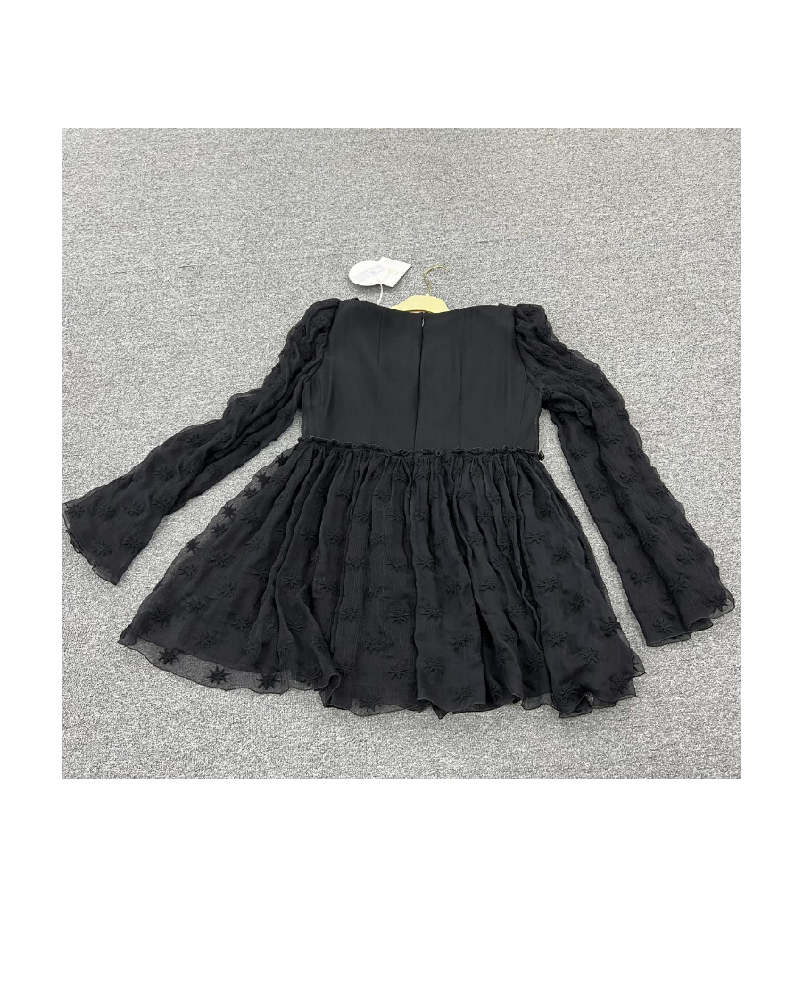 Chloé Square Neckline Flared Sleeves Sheer Overlay Embroidered In Black