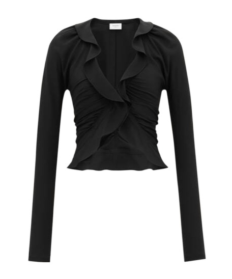 Saint Laurent Silk Ruffled Blouse In Black
