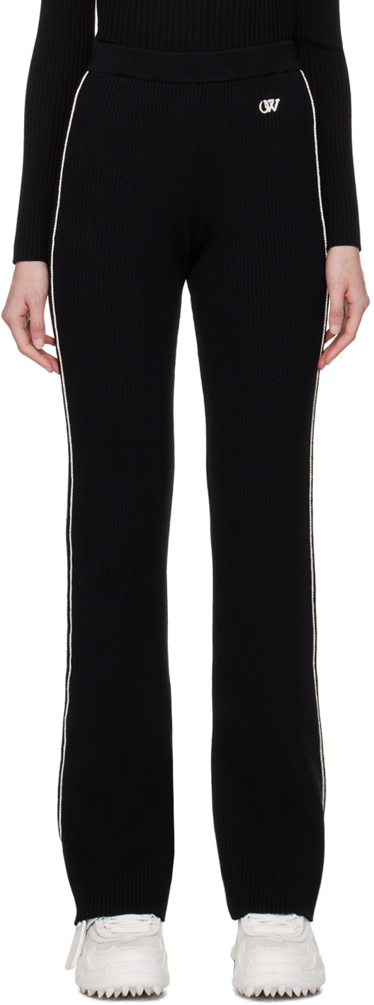 Off-white Side-stripe Ribbed Flared Trousers In Black