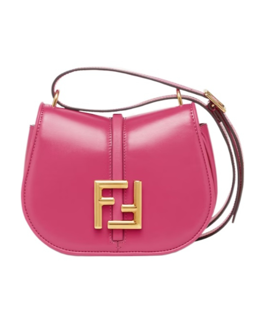 Fendi Blue Denim-effect Ff Jacquard And Brown Leather Bag In Pink