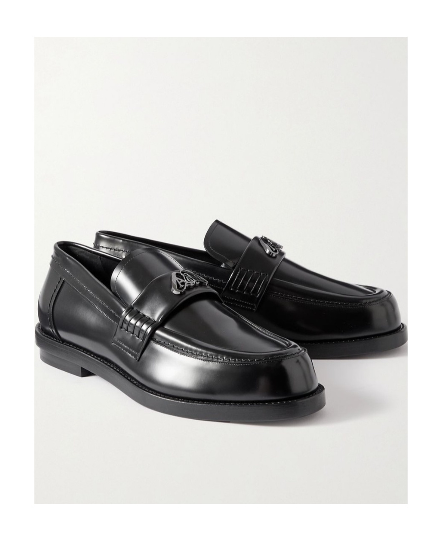 Alexander Mcqueen Logo Plaque Slip-on Penny Loafers In Black