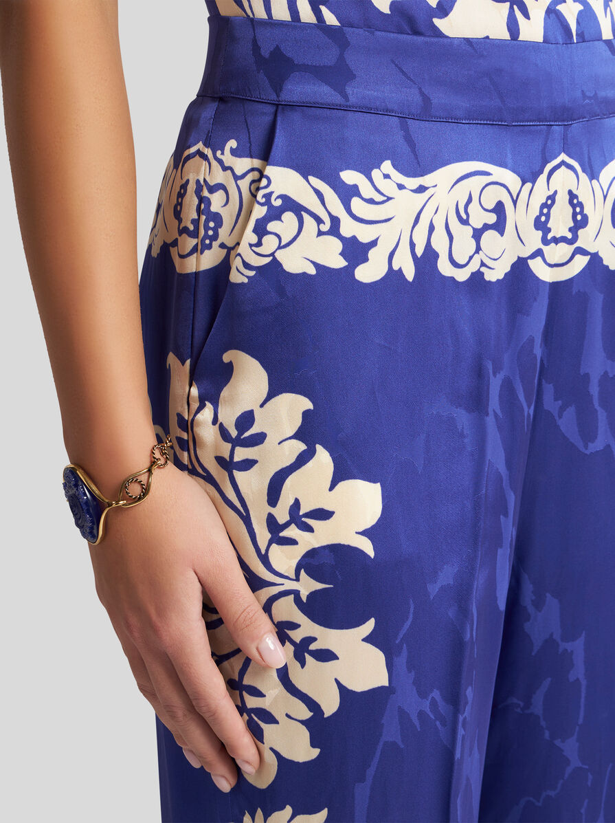 Etro Patterned Trousers With Elastic Waistband And Embellishments In Blue