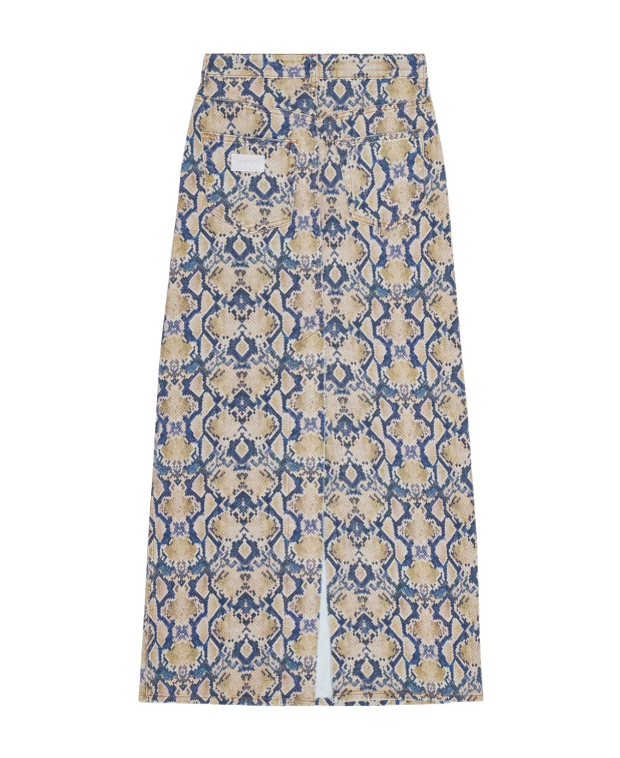 Ganni Iry Snake-print Denim Maxi Skirt In Nude