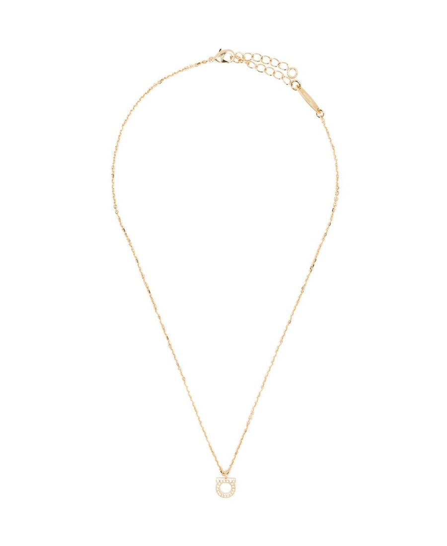 Shop Ferragamo Crystal-embellished Gancini Necklace In Yellow