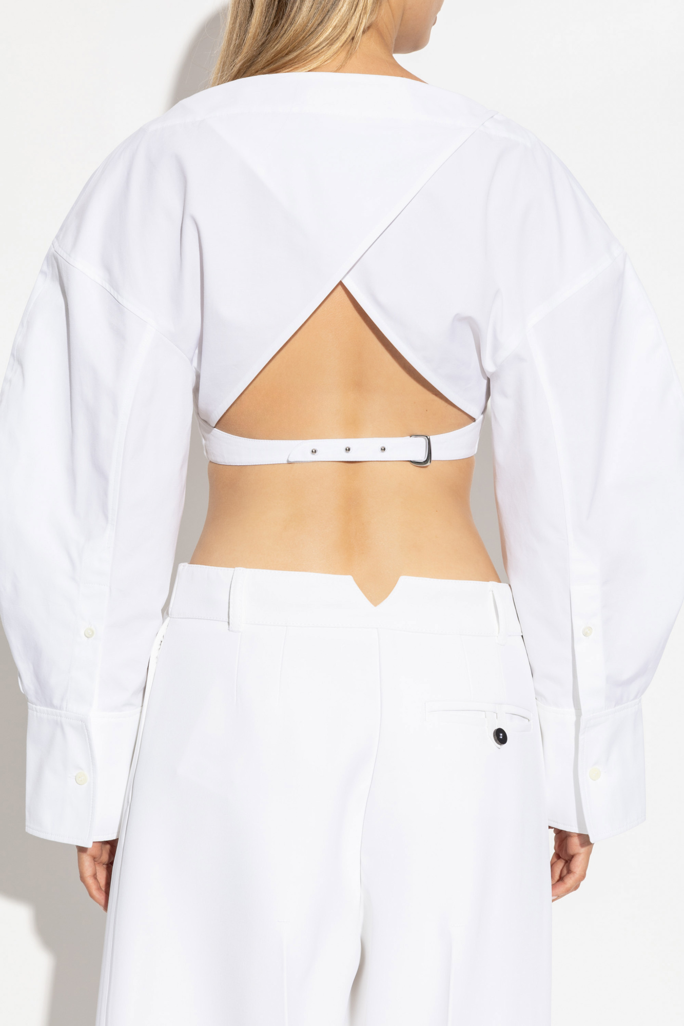 Jacquemus Le Haut Casaco Cutout Crop Cotton Poplin Shirt In White