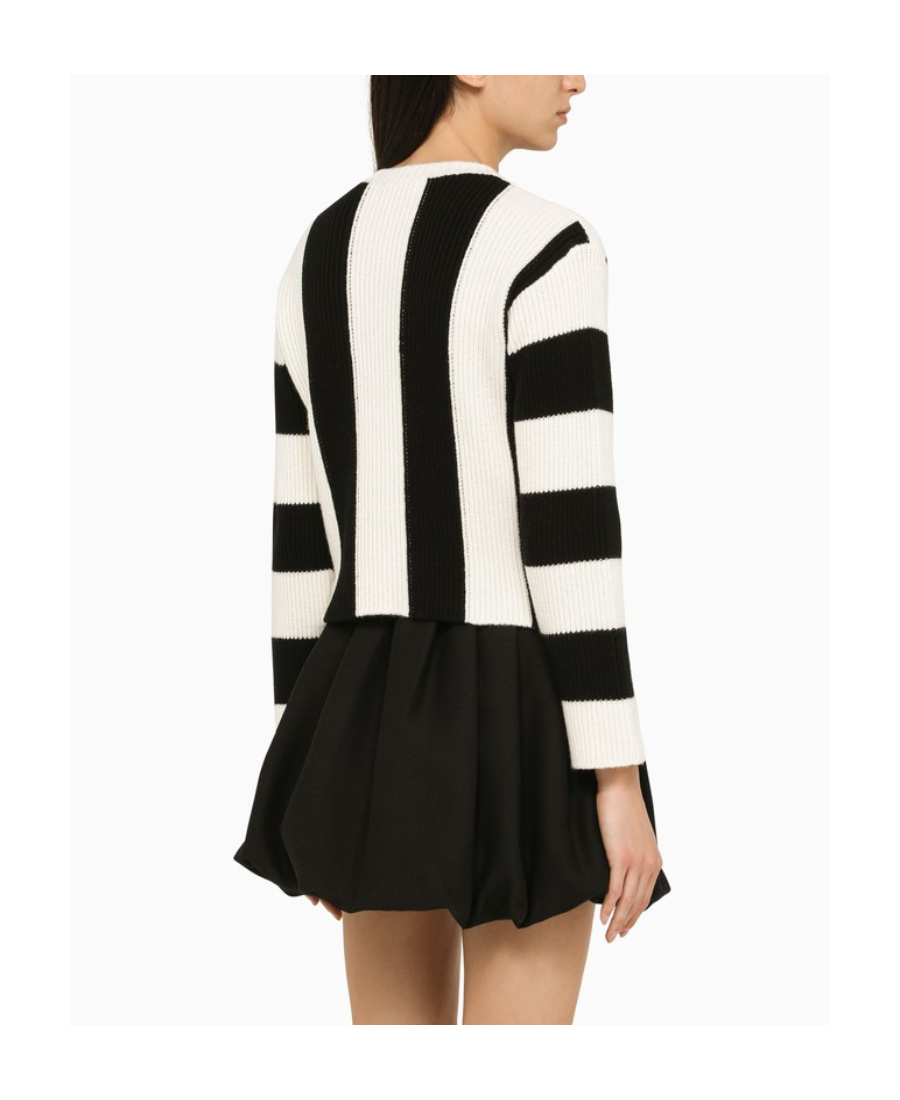 Valentino Striped Virgin Wool Cropped Jumper In Black