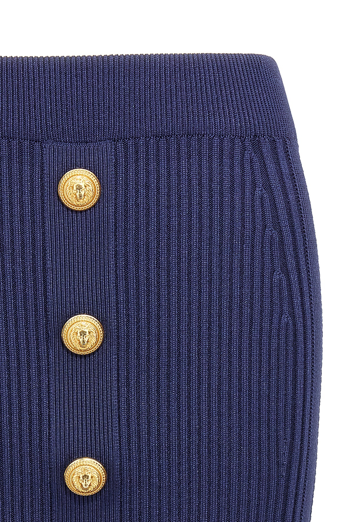 Balmain Blue Pencil Skirt With Gold Buttons In Blue