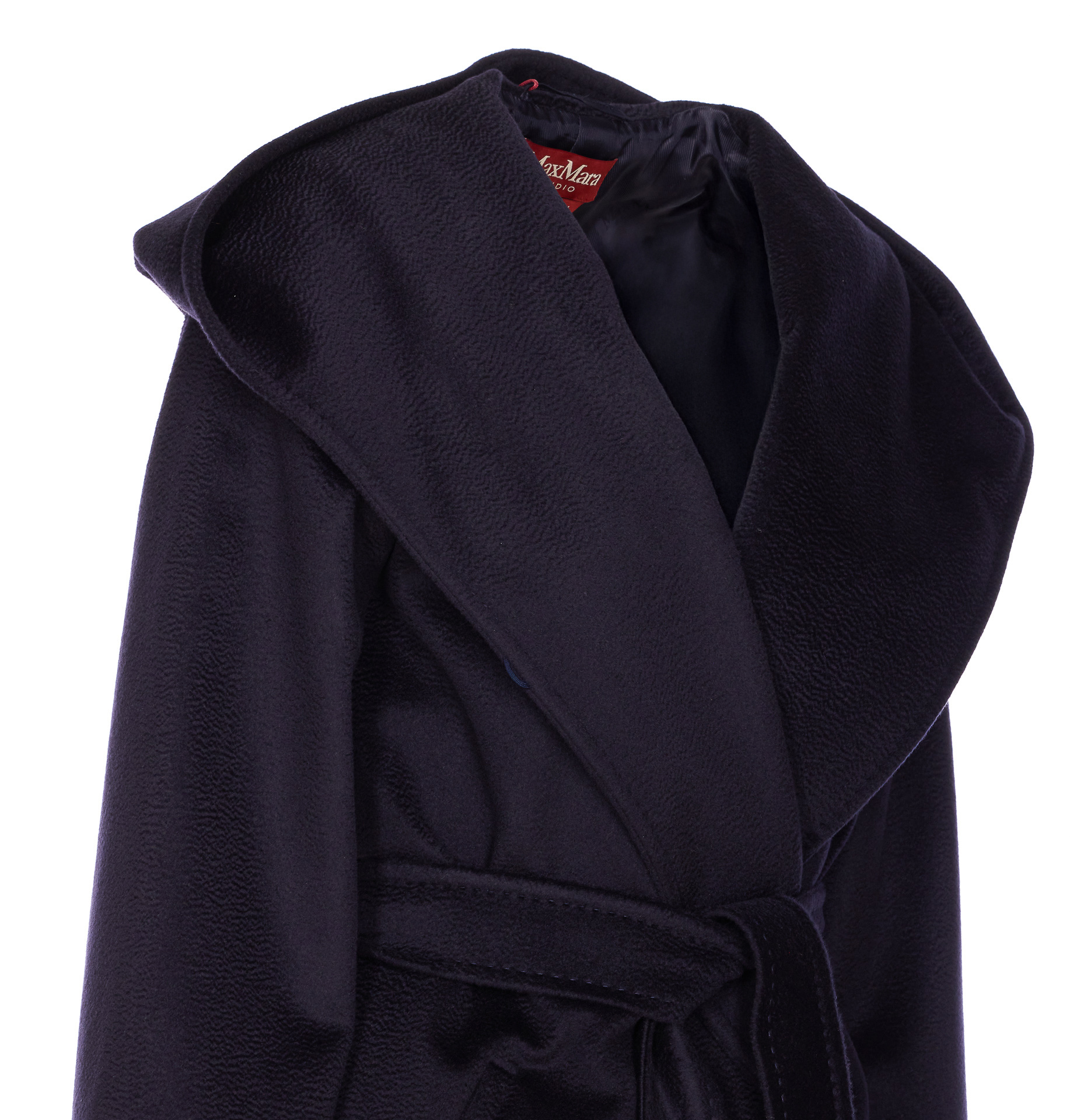 Max Mara Rialto Hooded Camel Coat In Black