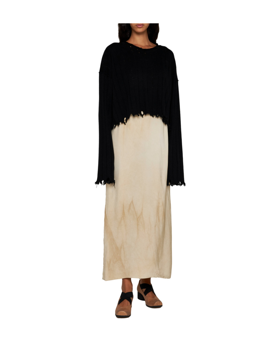 Uma Wang Cropped Ribbed Knitwear Top With Long Sleeves