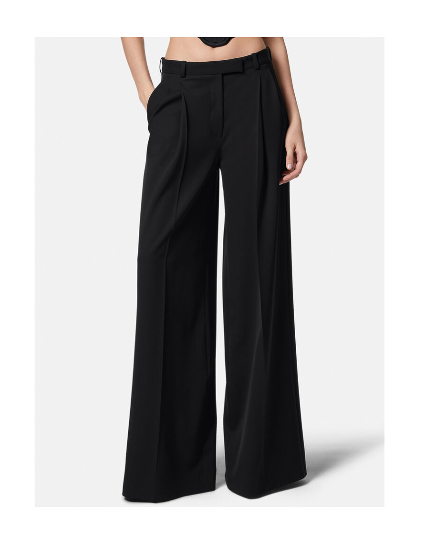 Versace Wide-leg Pleated Trousers In Black
