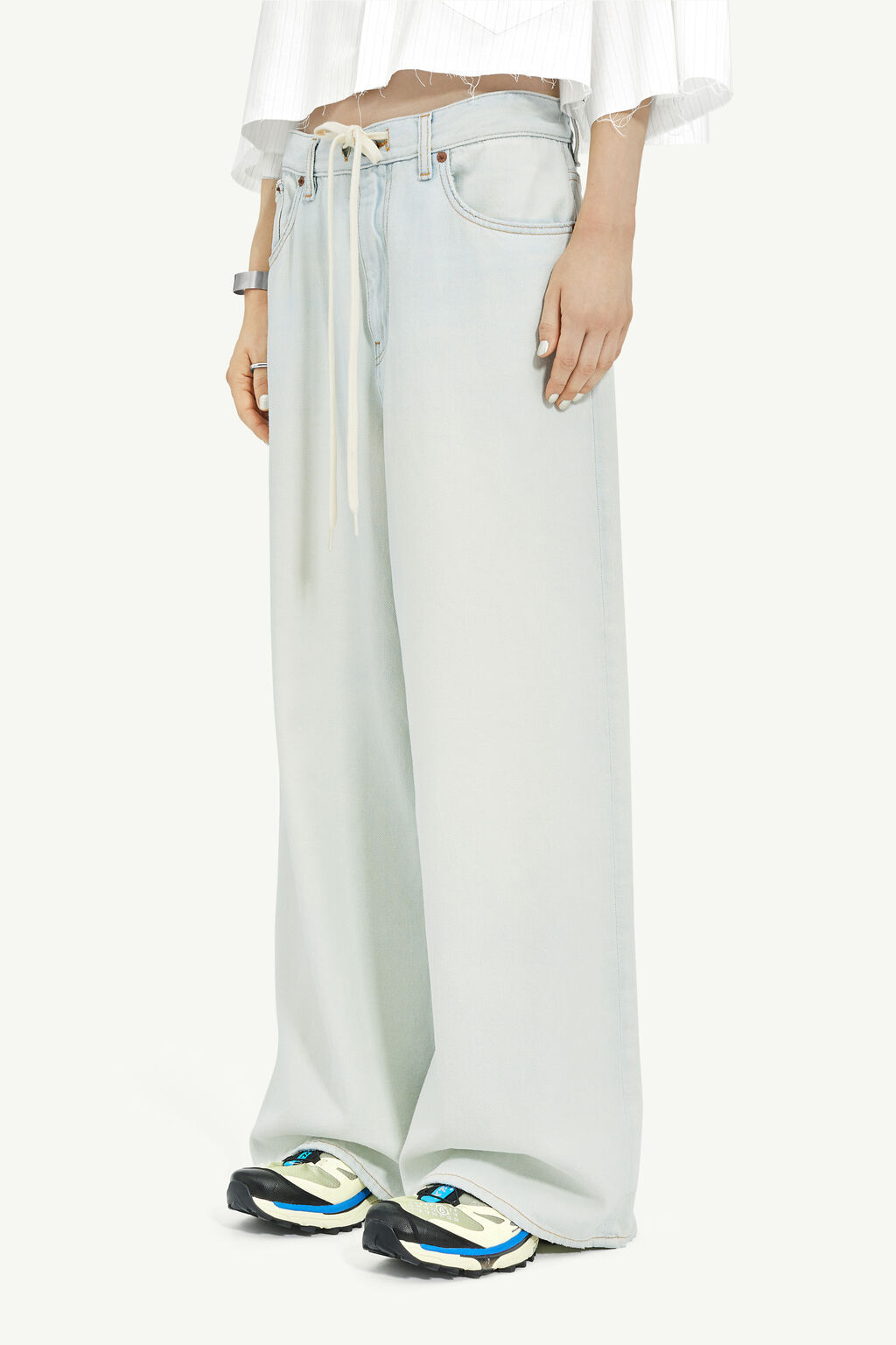 Shop Mm6 Maison Margiela Lightweight Denim Low-waist Trousers In Blue