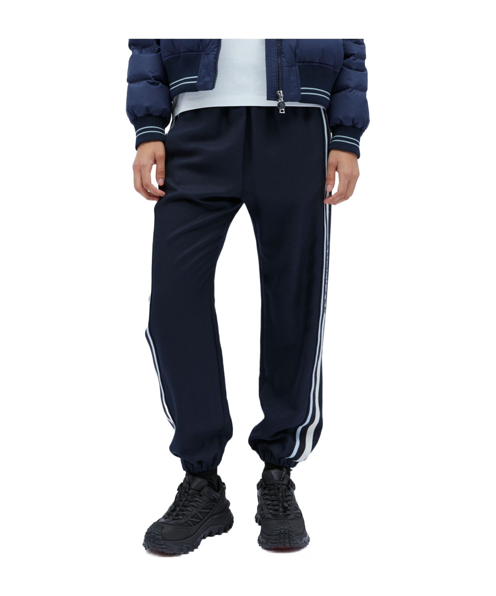 Shop Moncler Logo Embroidered Straight Leg Sweatpants In Blue