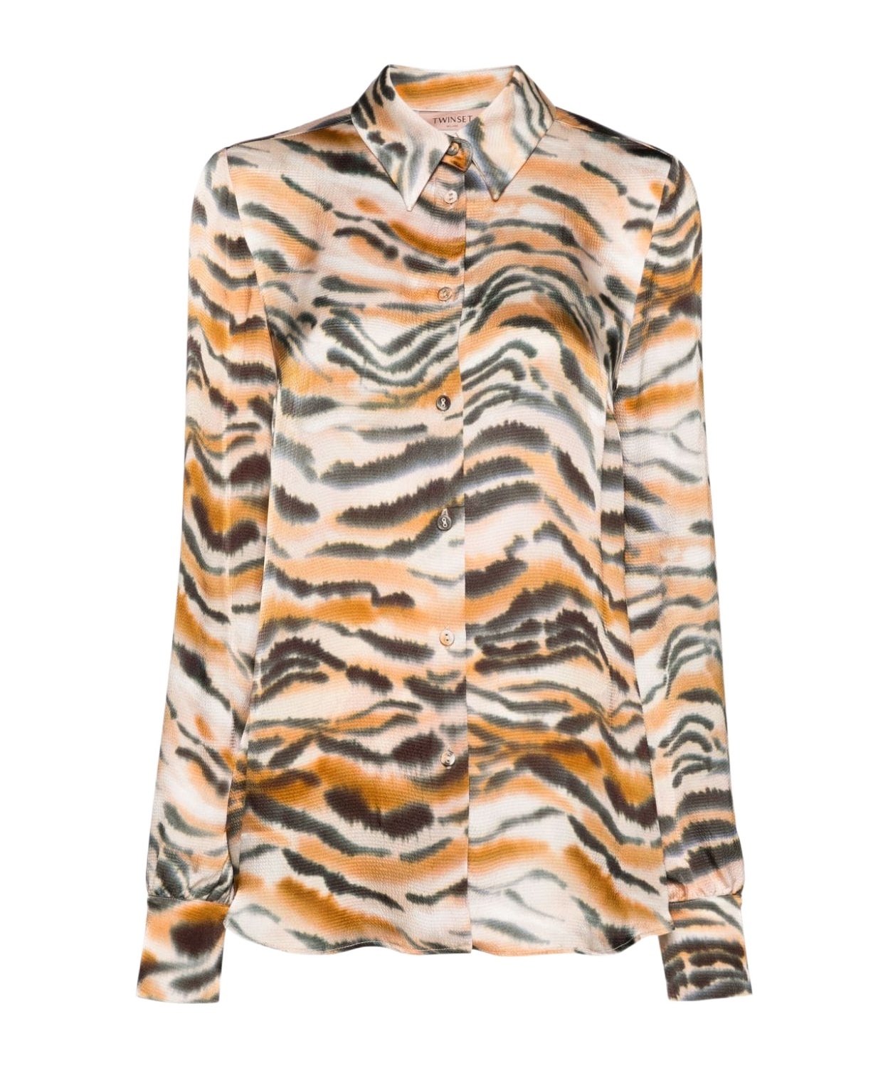 Shop Twinset Tiger-print Shirt In Sand Beige/multicolor