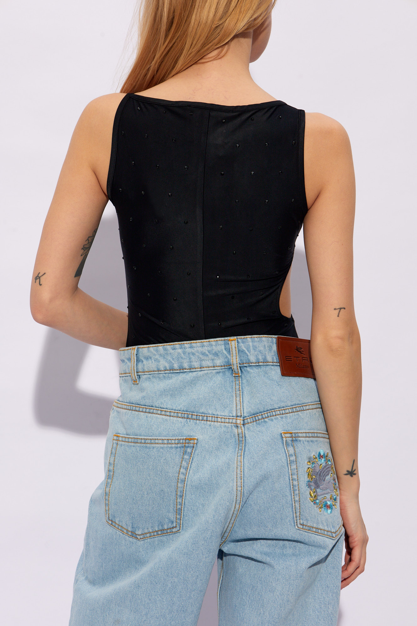 Versace Jeans Crystal-embellished Halterneck Body In Black