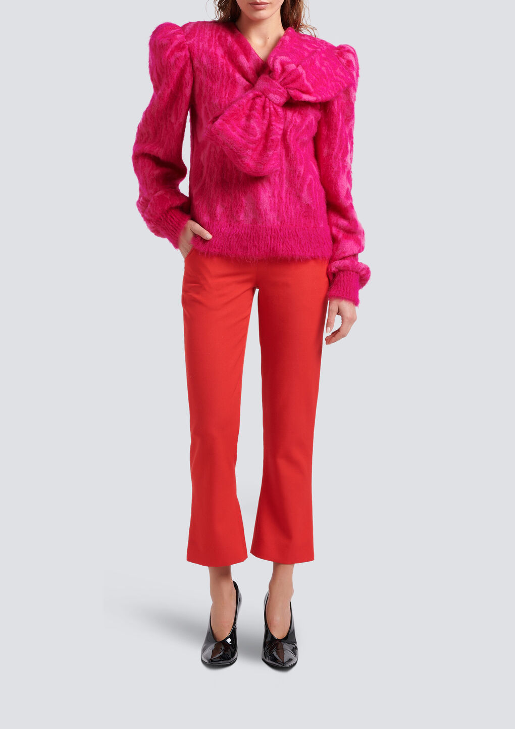 Balmain Grain De Poudre Flared Cropped Trousers In Red