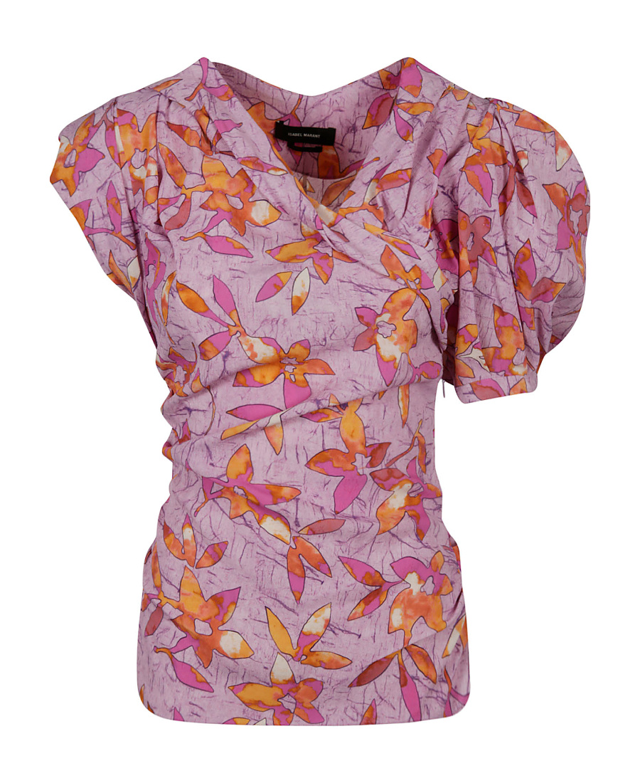 Isabel Marant Printes Madinea Blouse With Asymmetric Sleeves In Pink