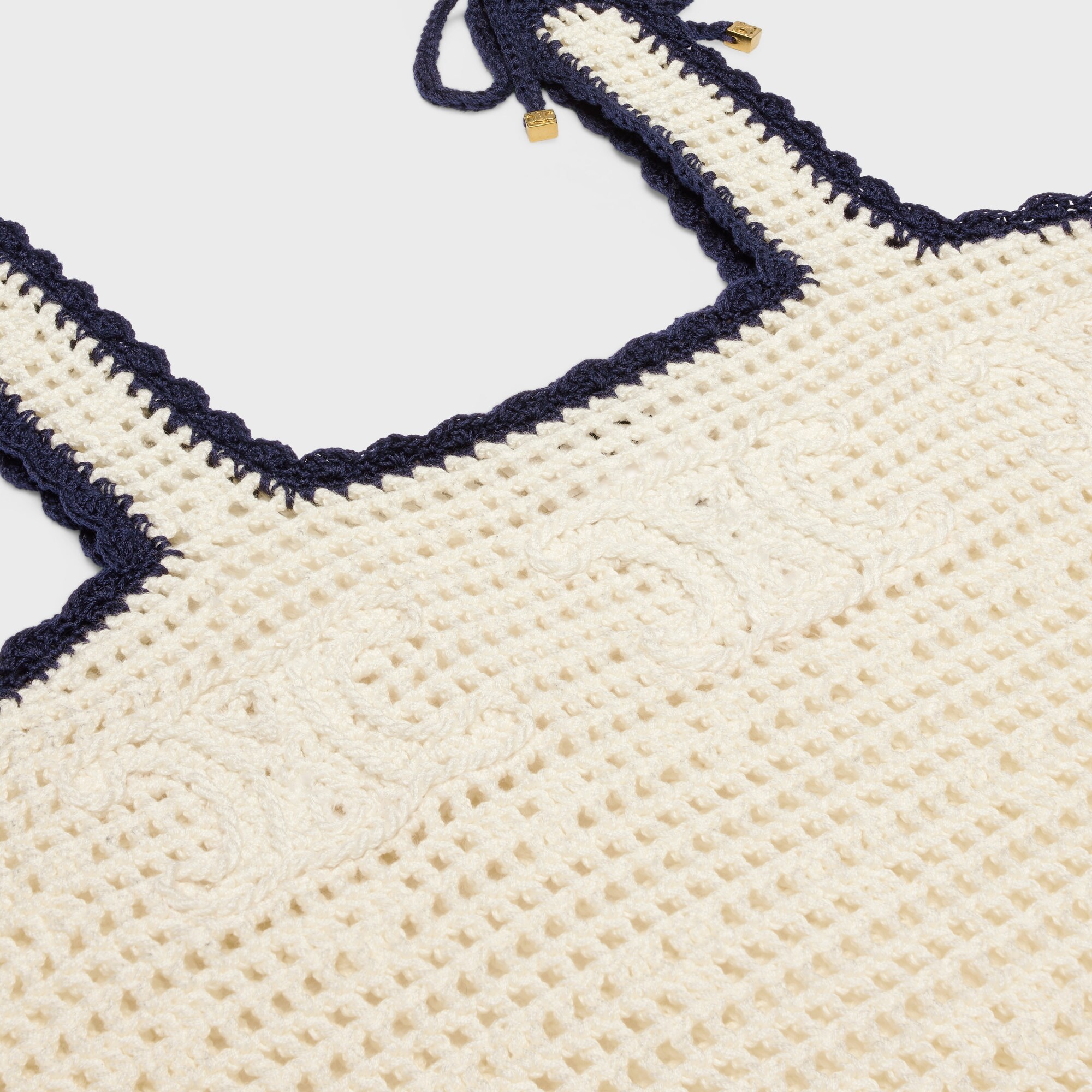 Celine Triomphe Crop Top In Crochetted Cotton In Off White