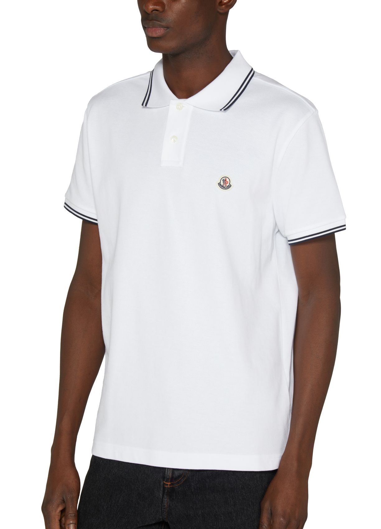 Moncler Classic White Cotton Polo With Signature Tri-color Trim In White