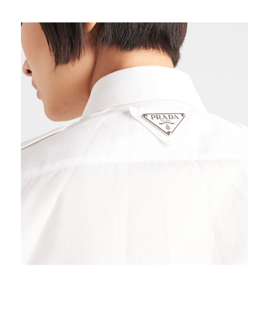 Prada Longline Shirt With Pointed Collar And Chest Pockets In White