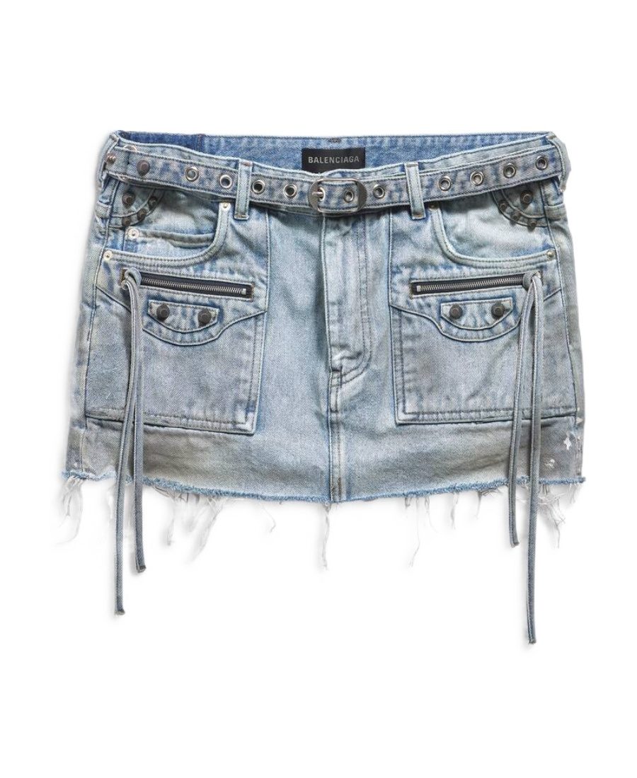 Shop Balenciaga Women's Cagole Mini Skirt In Blue In Gray