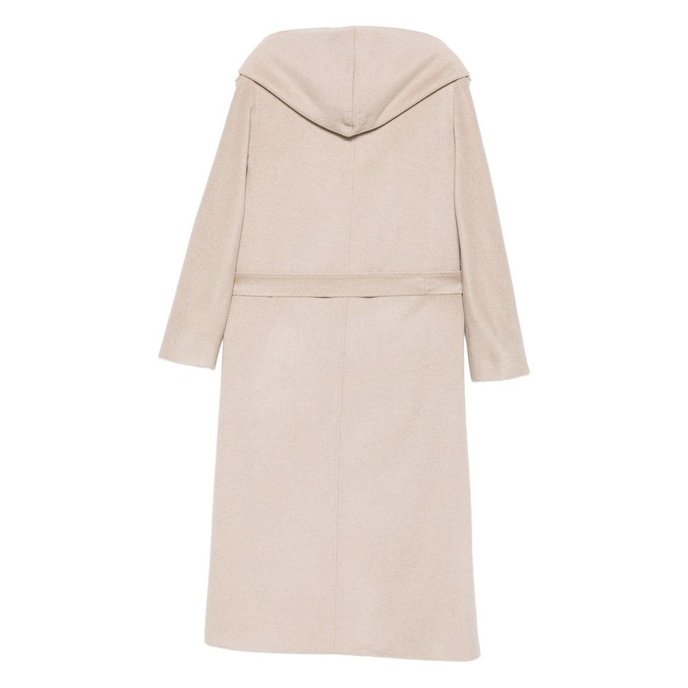Max Mara Hooded Belted Coat In Neutral