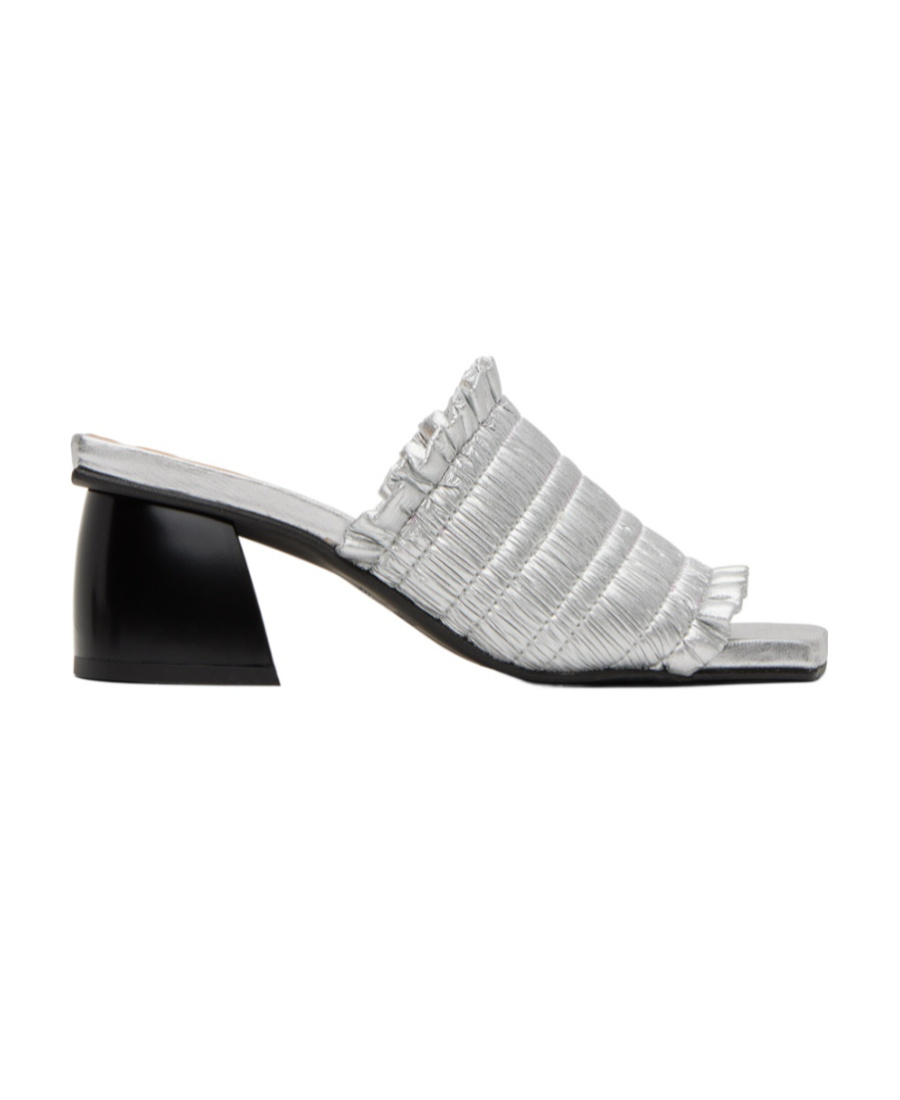 Ganni Smock-detail Kitten-heel Mules In Gray