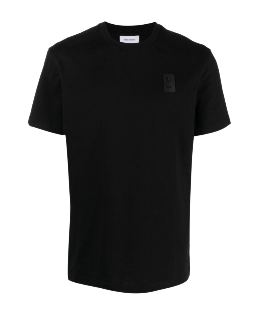 Ferragamo Salvatore  Logo Patch Crewneck T-shirt In Black