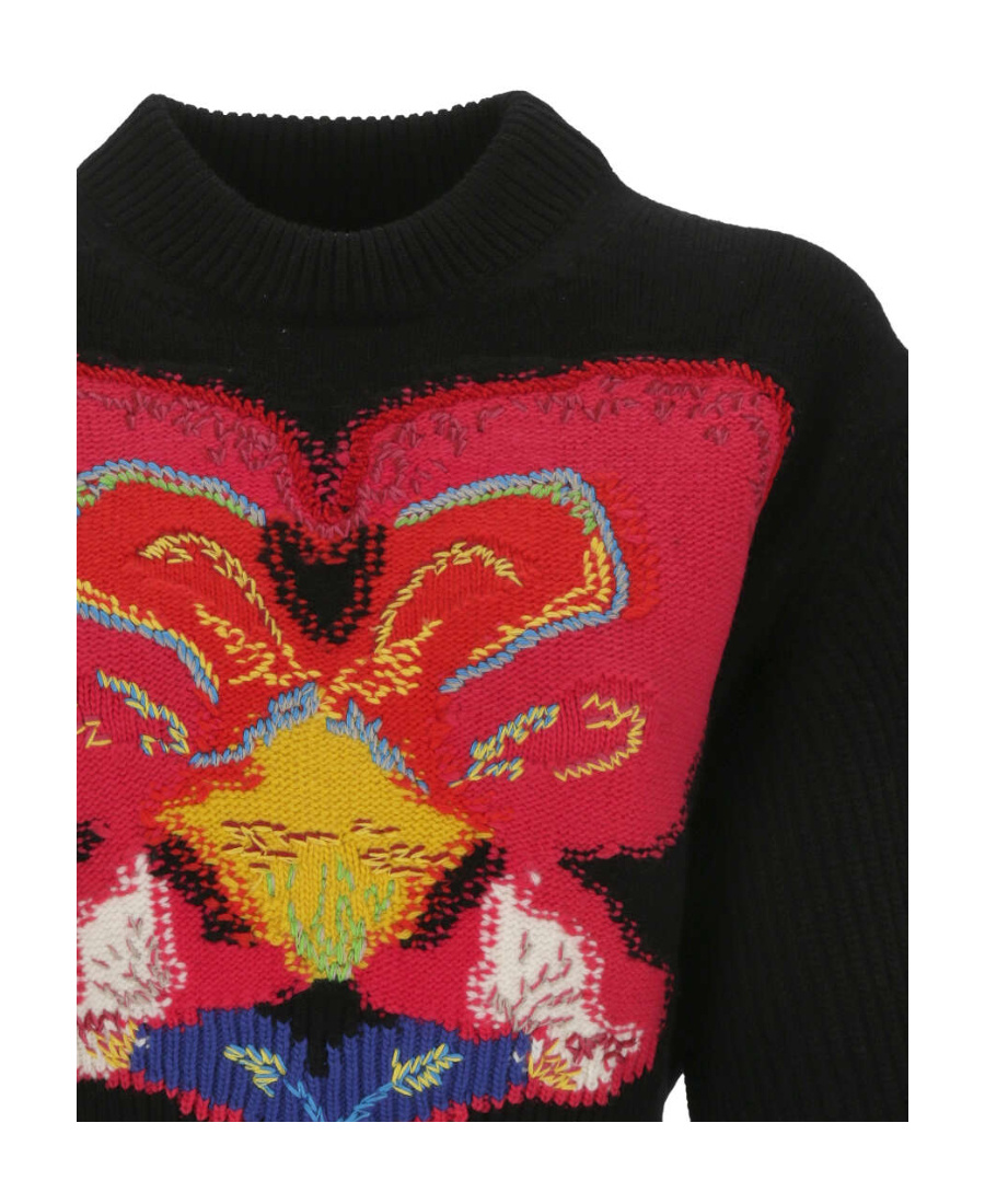 Alexander Mcqueen Orchid-intarsia Wool Jumper In Black