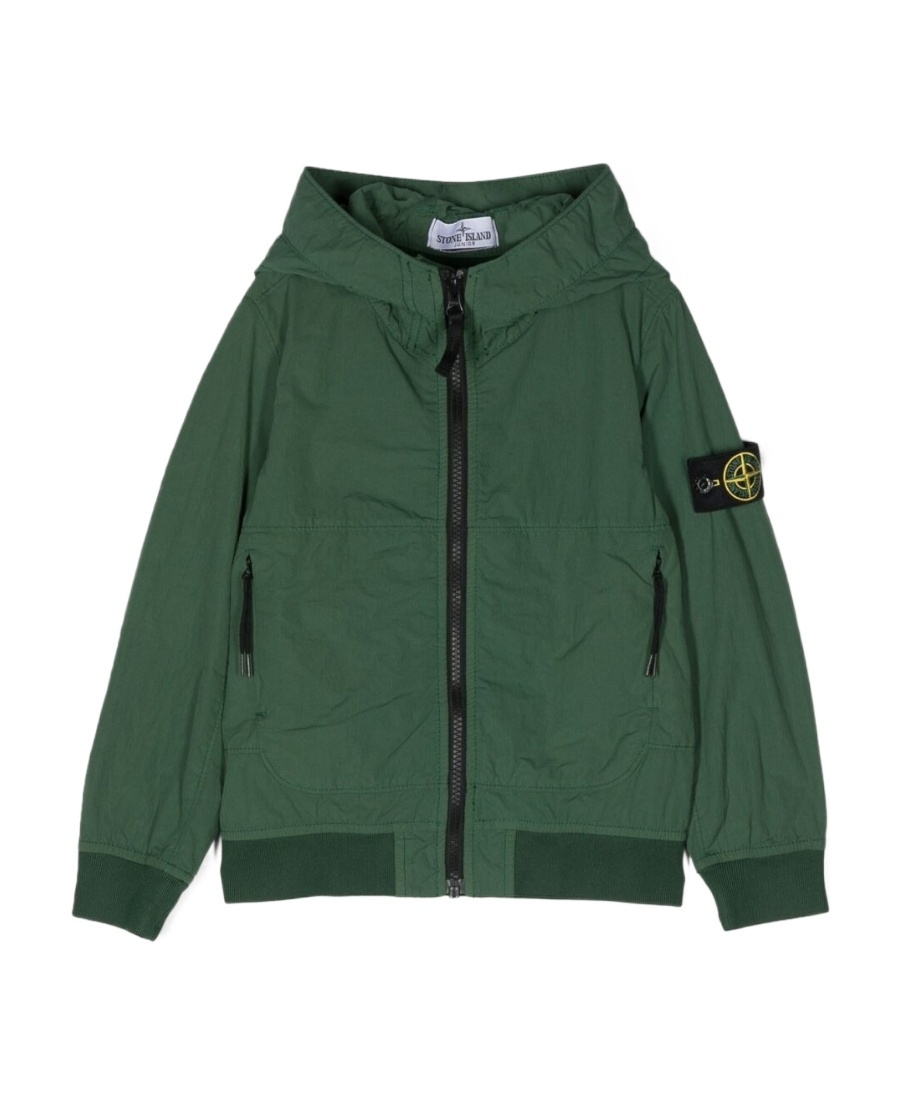 STONE ISLAND STONE ISLAND JUNIOR LOGO PATCH ZIP-UP HOODED JACKET