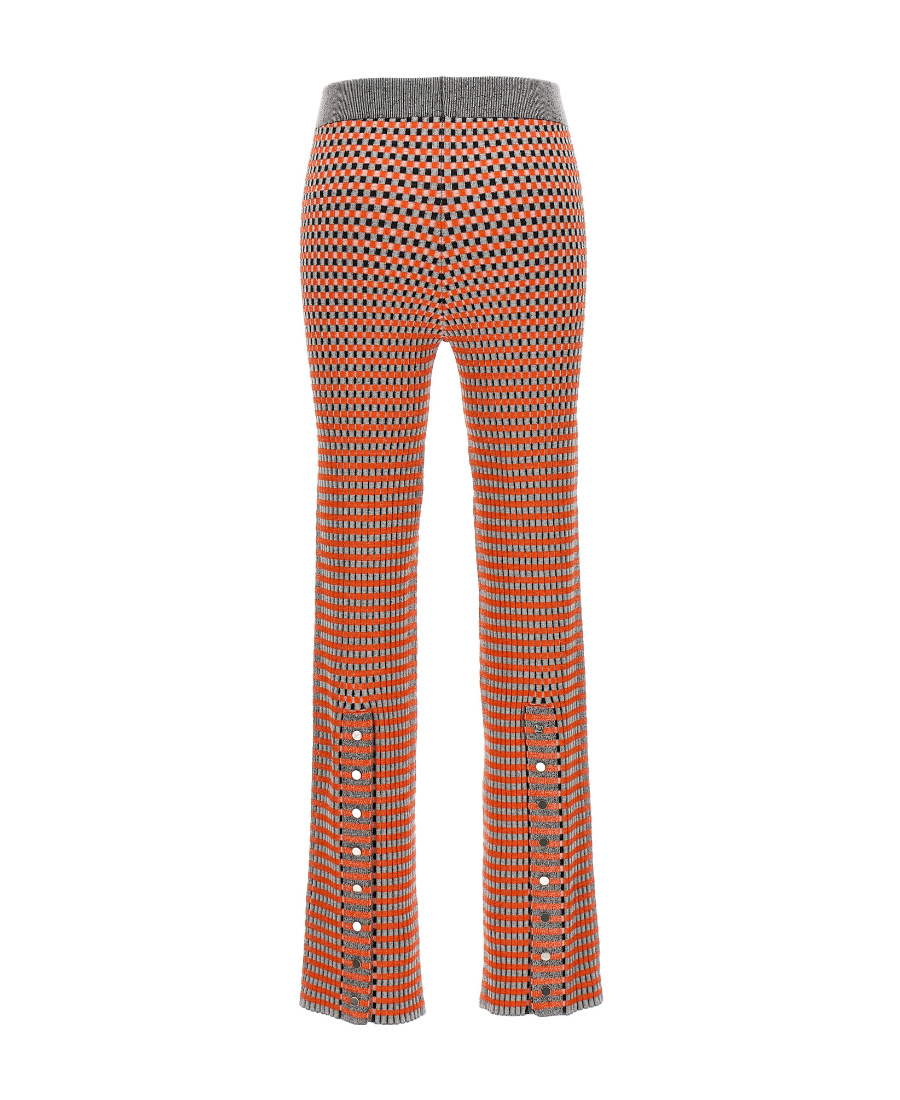 Shop Rabanne Check-pattern Ribbed-knit Trousers In Brown