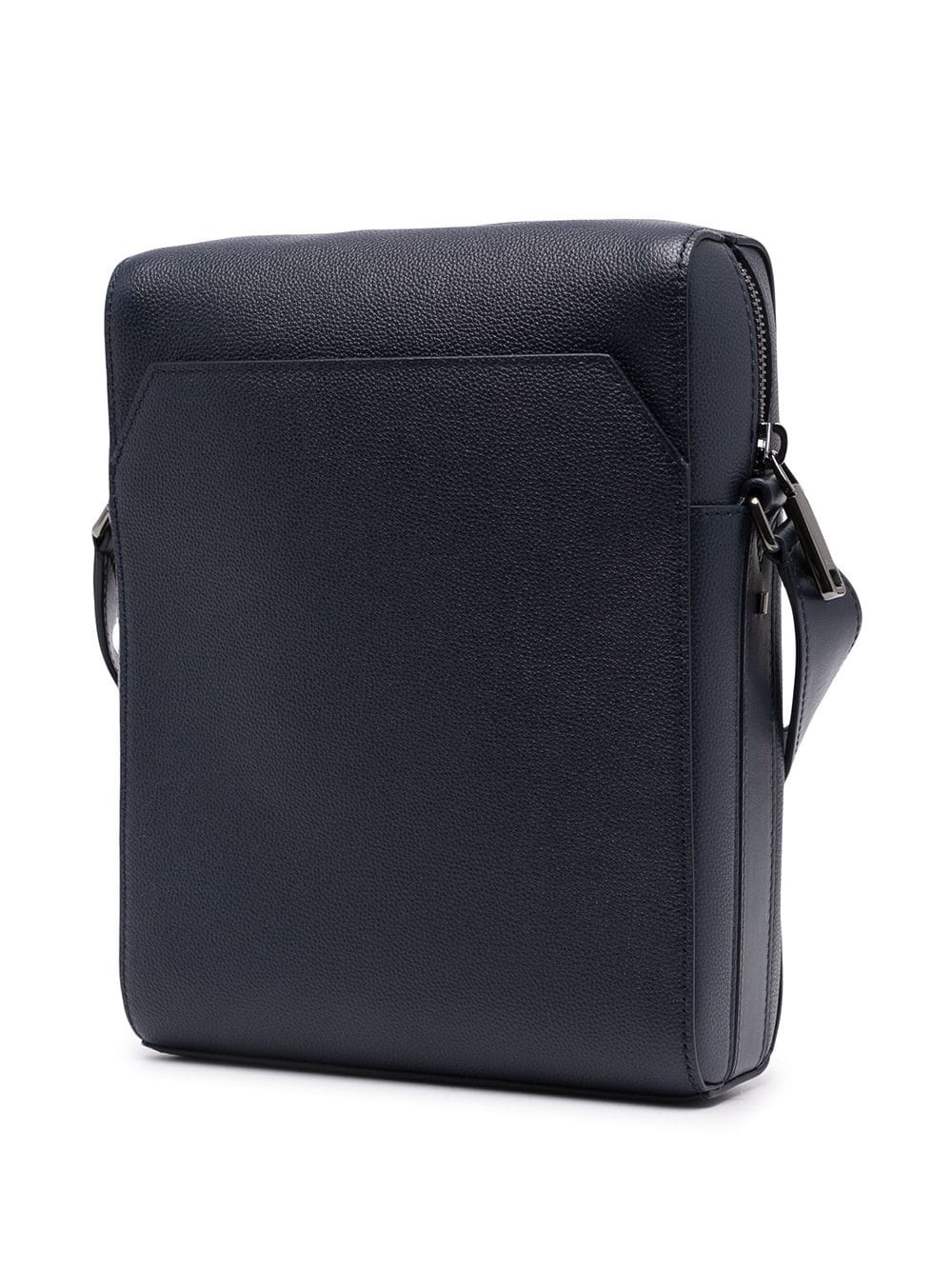 Bally Navy Blue Striped Detail Litchi Striped Satchel In Black