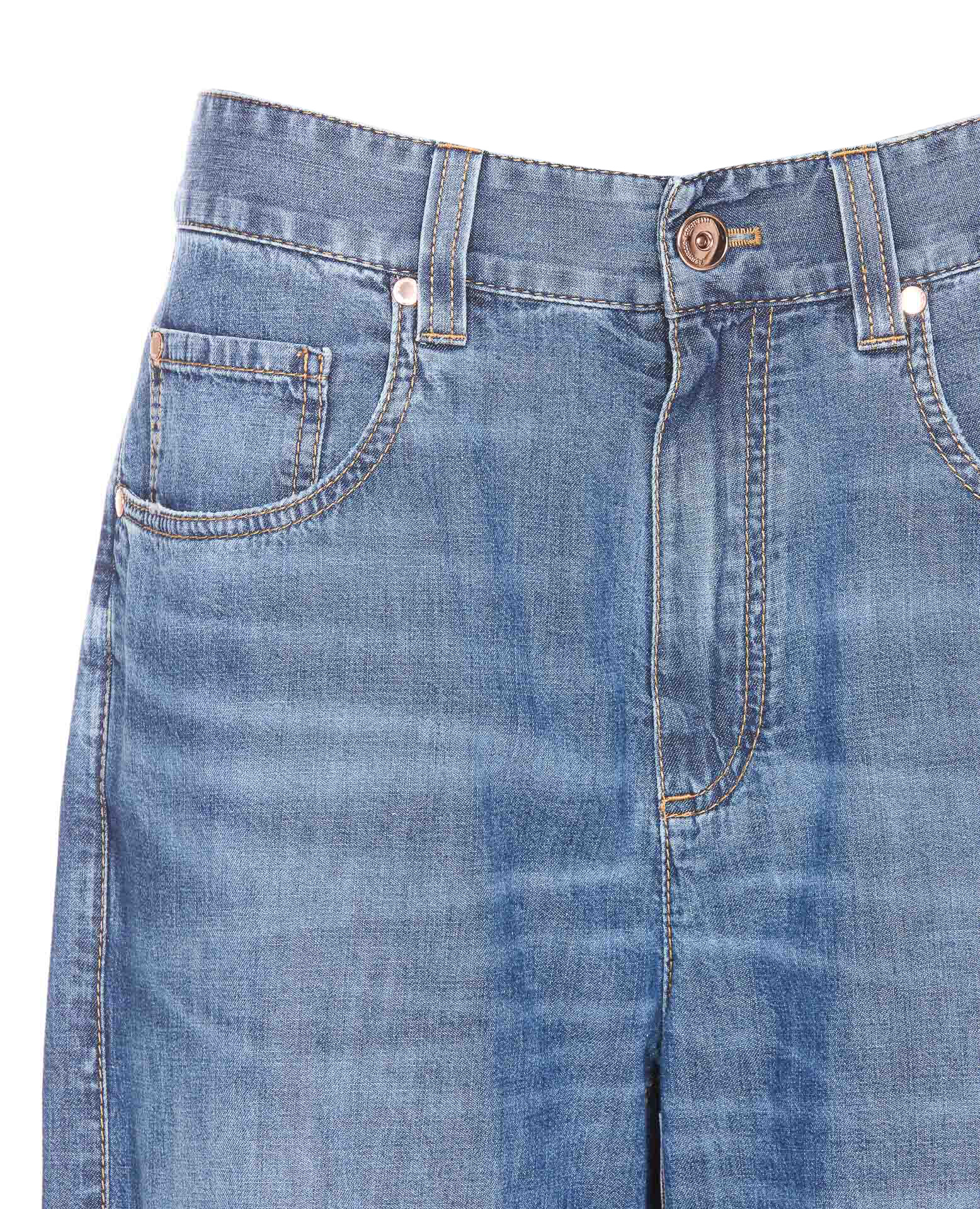 Brunello Cucinelli Wide-leg Blue Jeans With Whiskering Effect And Classic Five-pocket Design In Blue