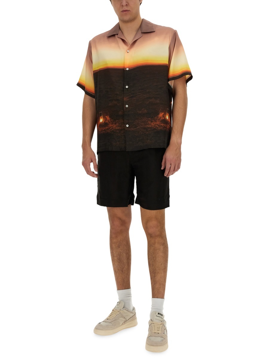 Msgm Black Shorts With Subtle Logo Detail In Black