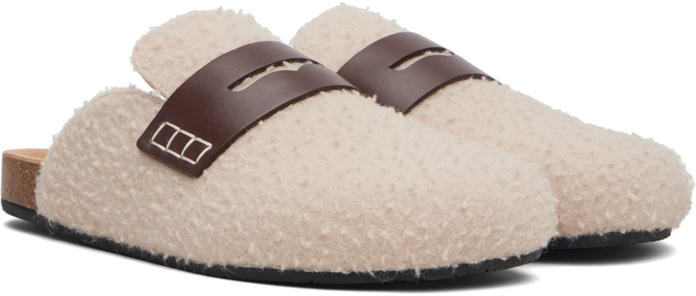 Jw Anderson Beige Felt Loafers In White