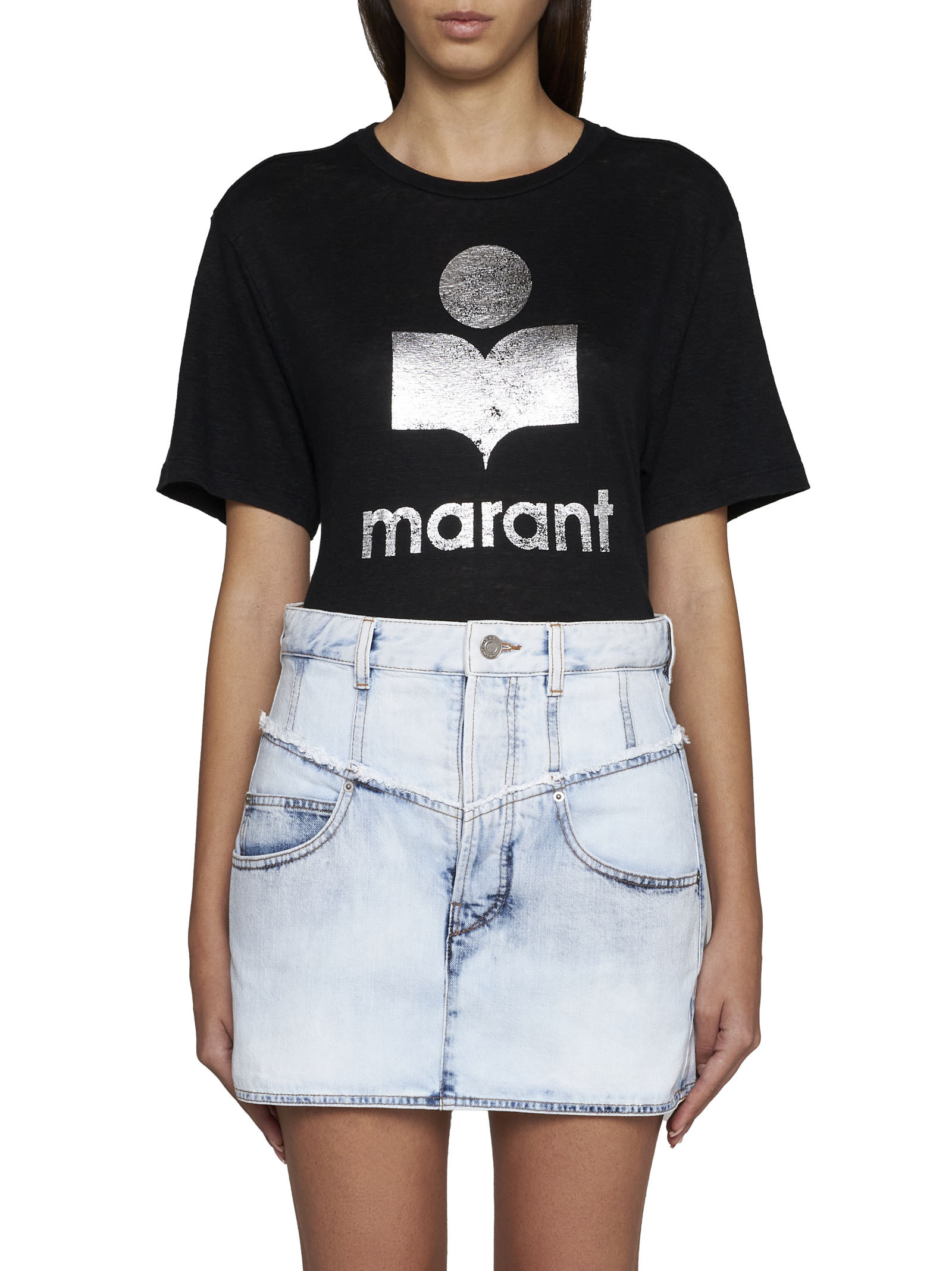 Isabel Marant Ripped-detail Denim Fitted Skirt In White