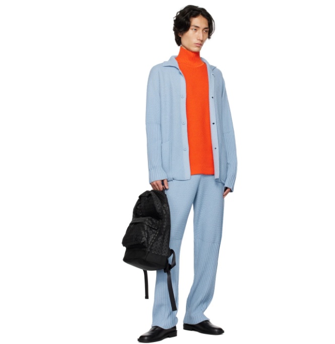 Issey Miyake Front Button Sweater In Blue