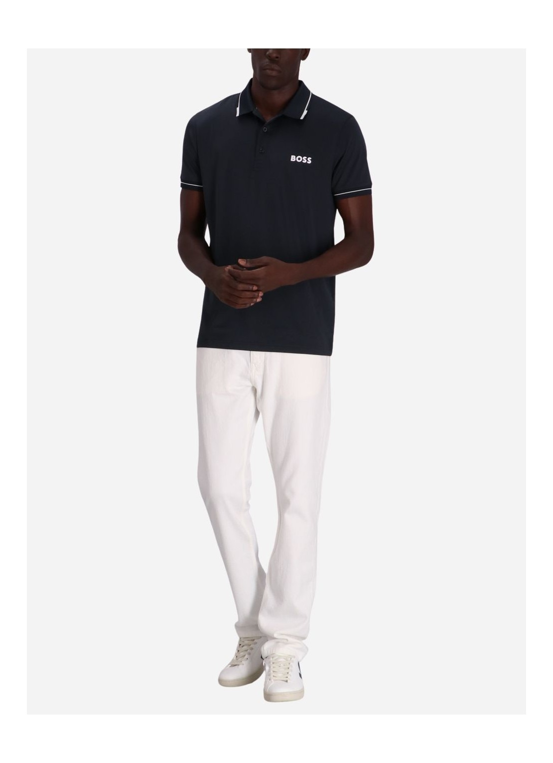 Hugo Boss Midnight Blue Stretch Polyester Polo Shirt In Black