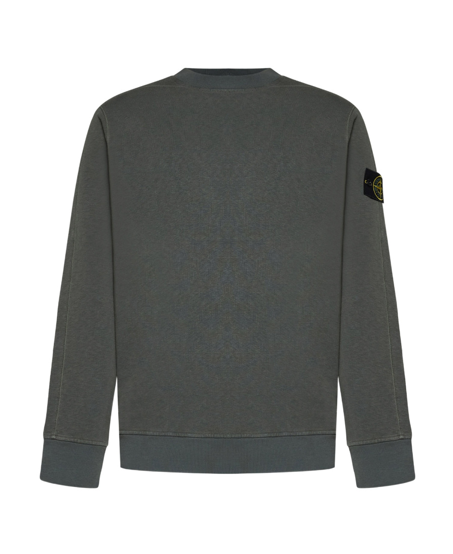 Stone Island Green Crewneck Sweatshirt With Logo Patch On The Sleeve In Cotton Man In Black