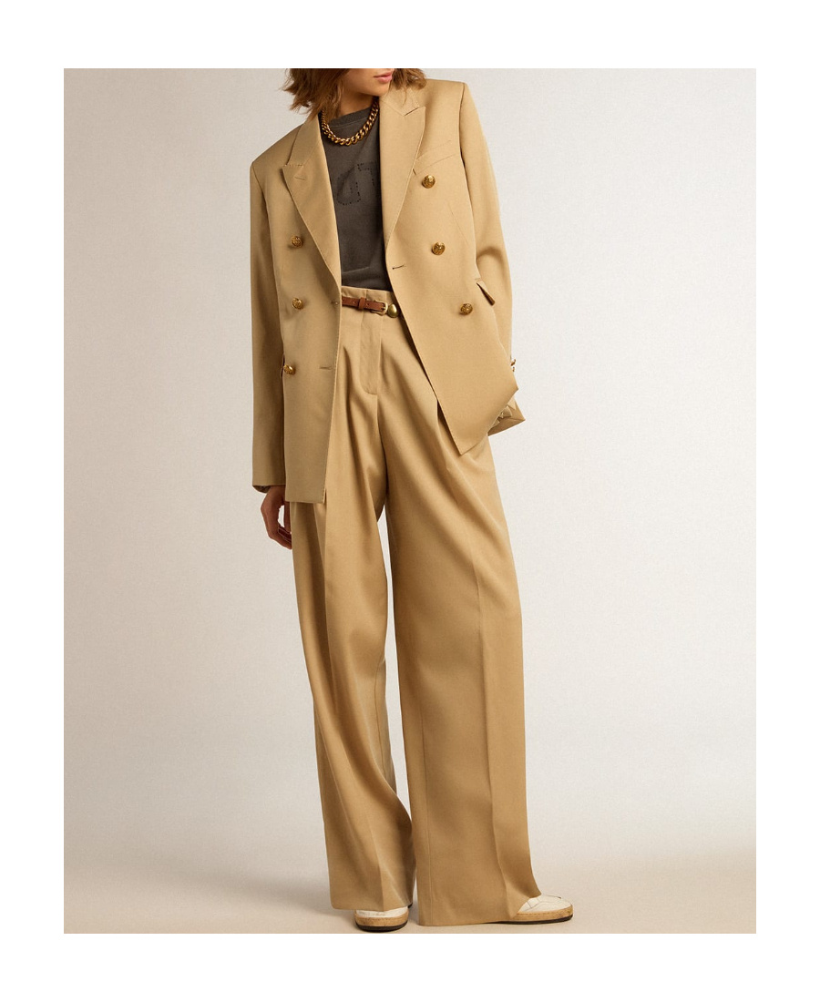 Golden Goose Womens Double-breasted Blazer In Sand With Gold Heraldic Buttons In Nude